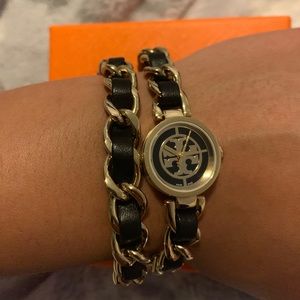 Tory Burch Reva leather chain Wrap Black Watch